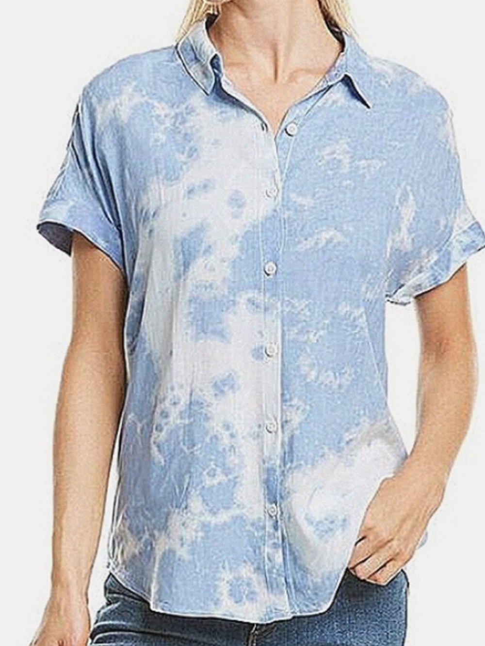 BEACH LUNCH LOUNGE Tie Dye Button-Down Cuffed Cap Short Sleeve Blouse Top NWT